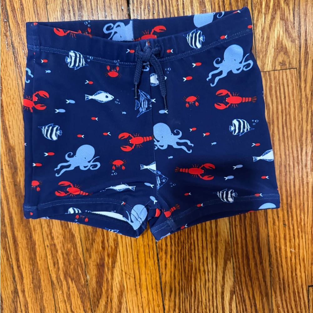 Janie and Jack Navy Blue Swim Shorts with Sea Creature Print size 12-18 months